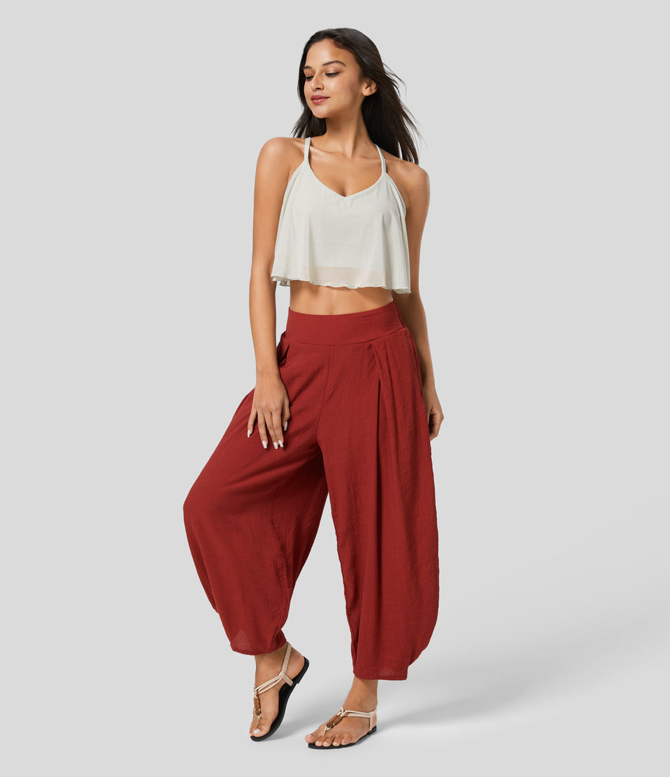 Crisscross Backless Contrast Mesh Cropped Yoga Cami Top