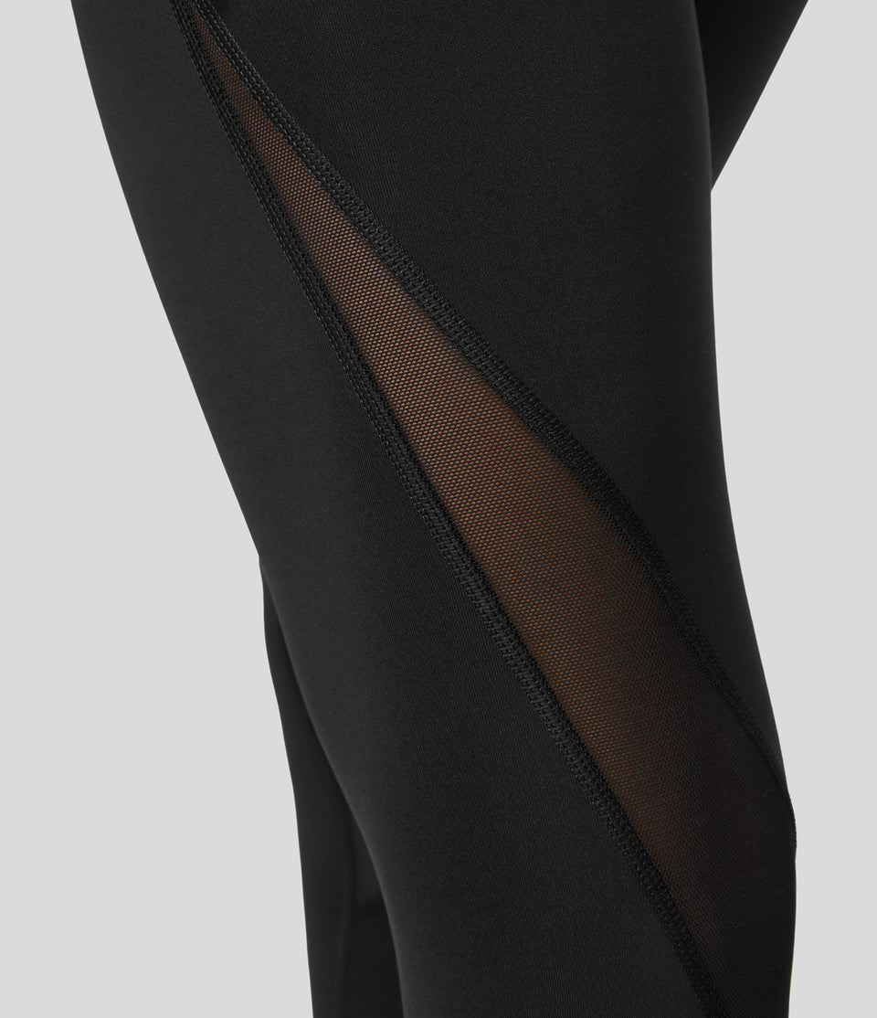 SpeedWave™ High Waisted Back Zip Pocket Contrast Mesh Quick Dry 7/8 Workout Leggings
