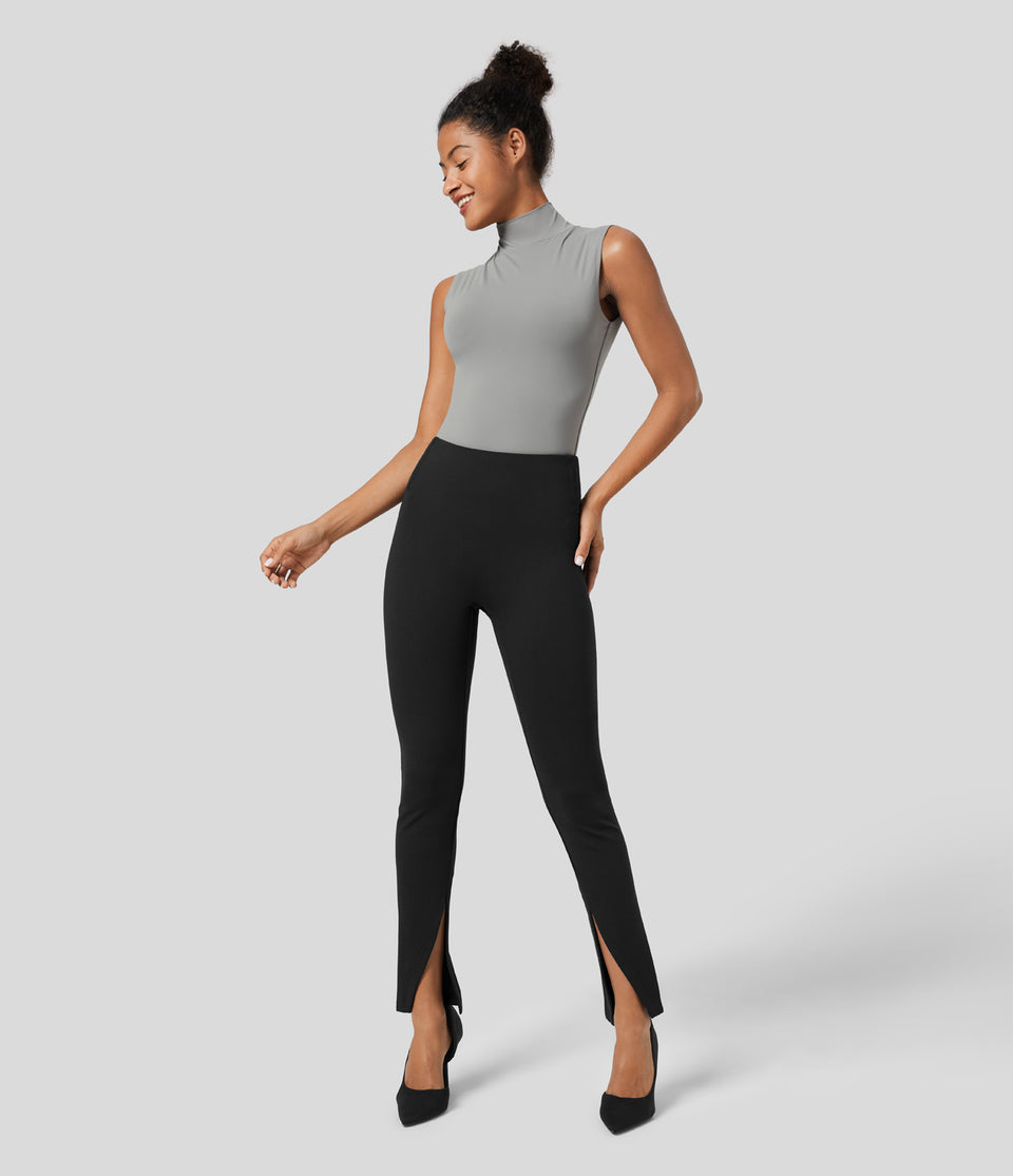 High Waisted Front Split Work Pants