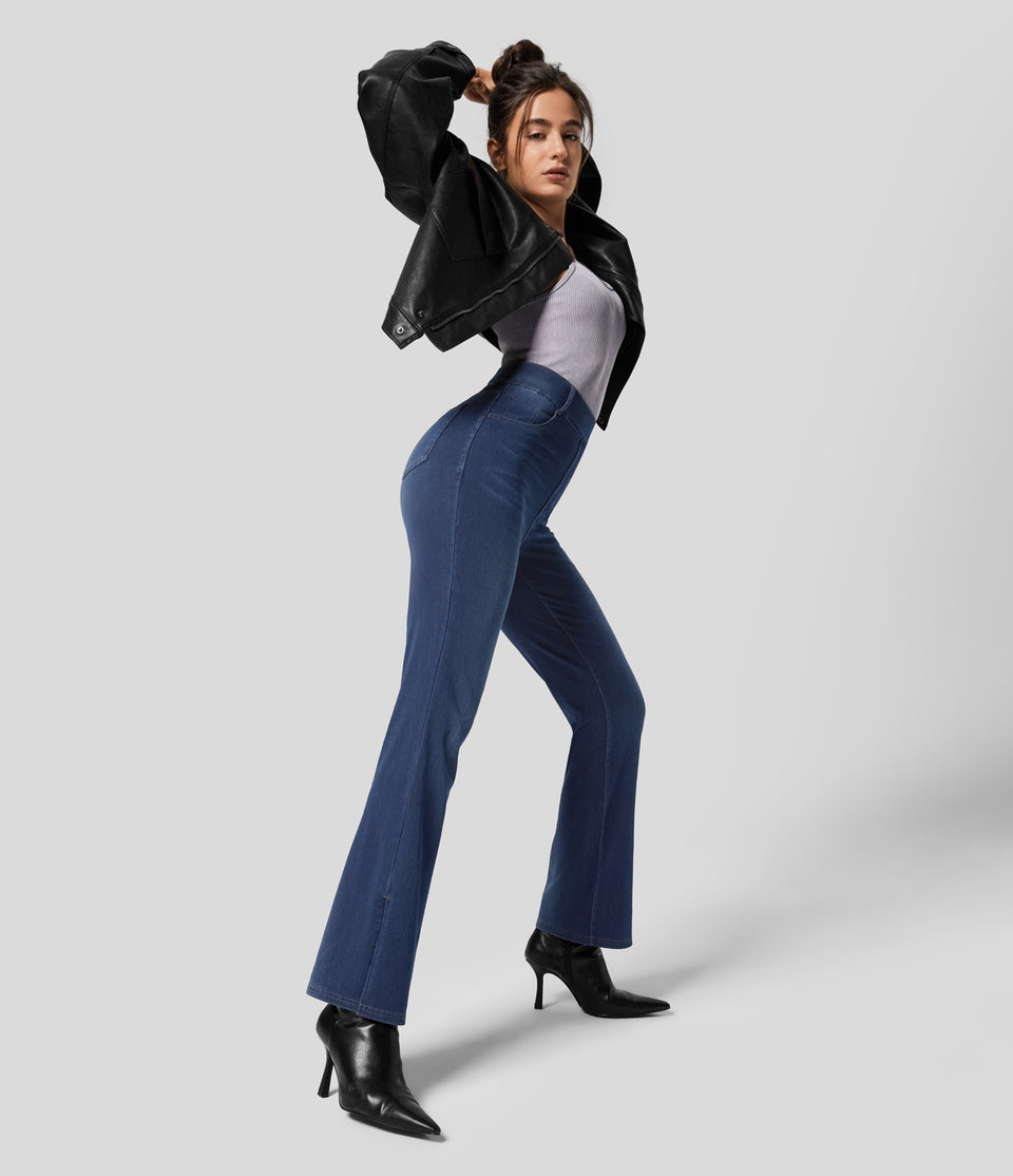 HalaraMagic™ High Waisted Multiple Pockets Split Stretchy Knit Casual Bootcut Jeans
