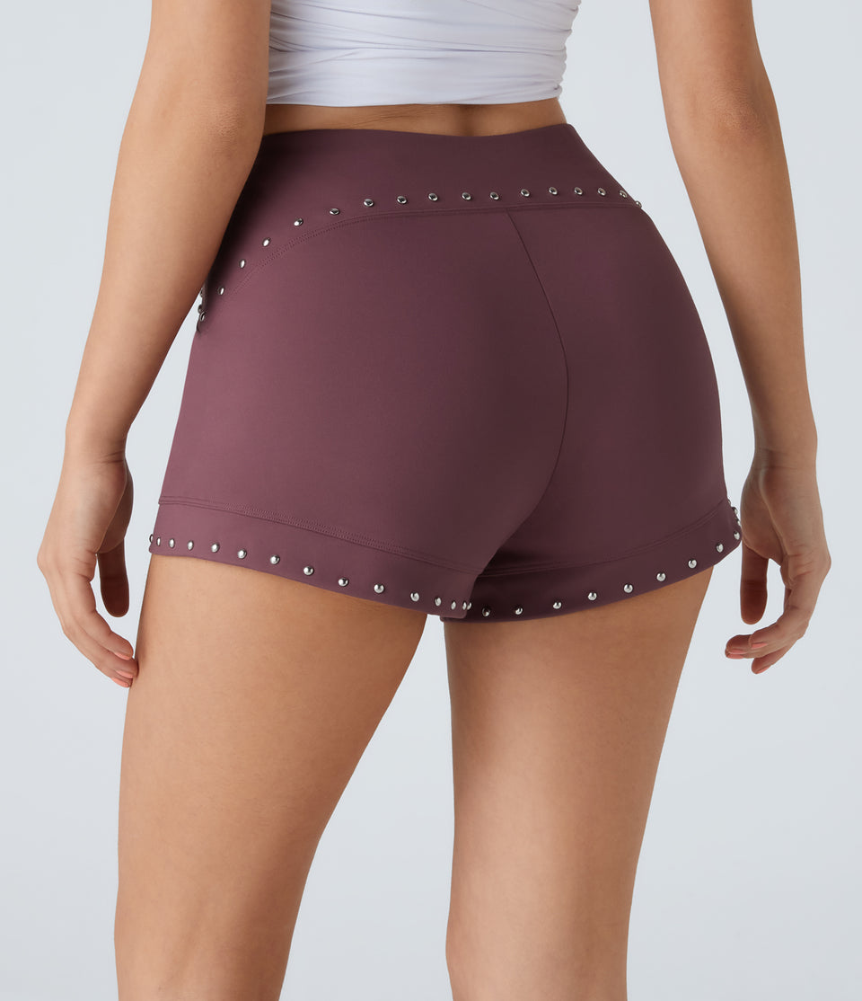Softlyzero™ Plush High Waisted Studded Casual Shorts 2''