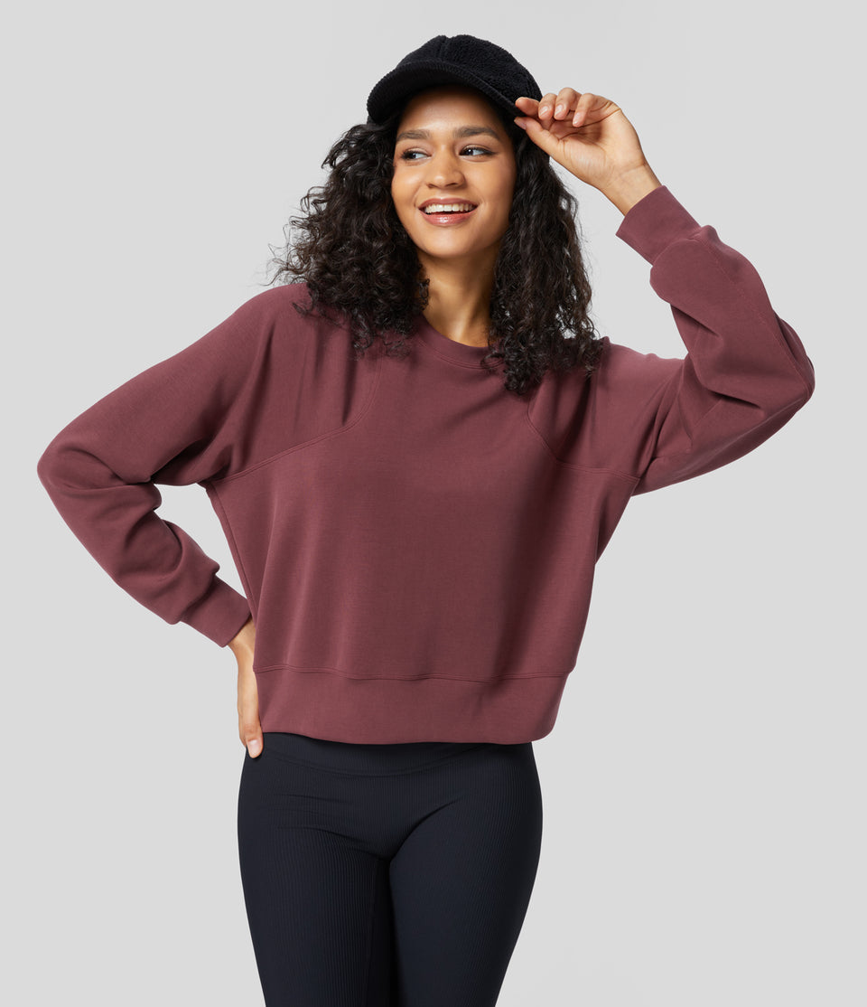 Round Neck Raglan Sleeve Solid Casual Sweatshirt