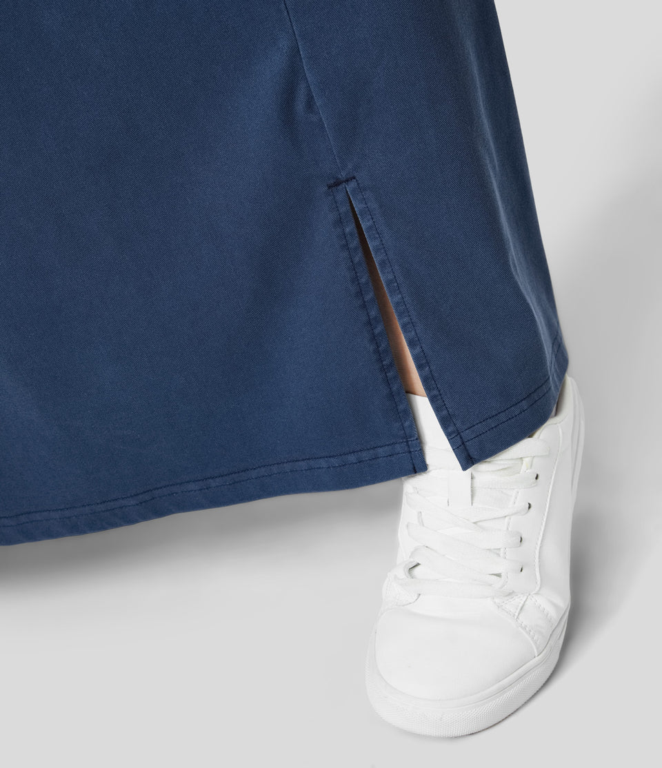High Waisted Button Zipper Plicated Side Pocket Split Hem Wide Leg Casual Plus Size Pants