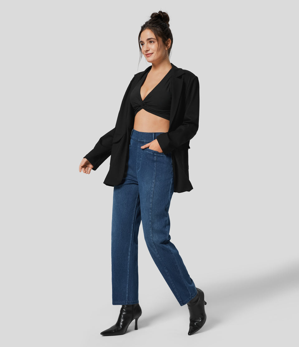 HalaraMagic™ Mid Rise Side Pocket Stretchy Knit Casual Tapered Mom Jeans