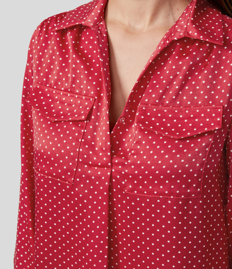Collared Button Chest Pocket Long Sleeve Polka Dot Work Shirt
