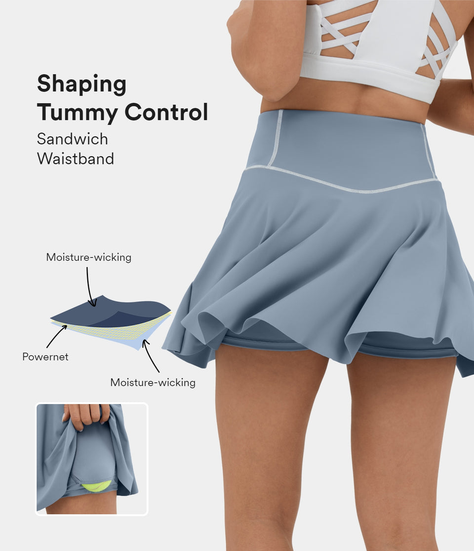 High Waisted Butt Lifting 2-in-1 Side Pocket Mini Flare Tennis Skirt