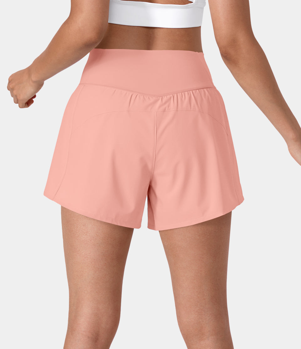 Breezeful™ High Waisted Crossover Side Pocket 2-in-1 Quick Dry Yoga Shorts 4"
