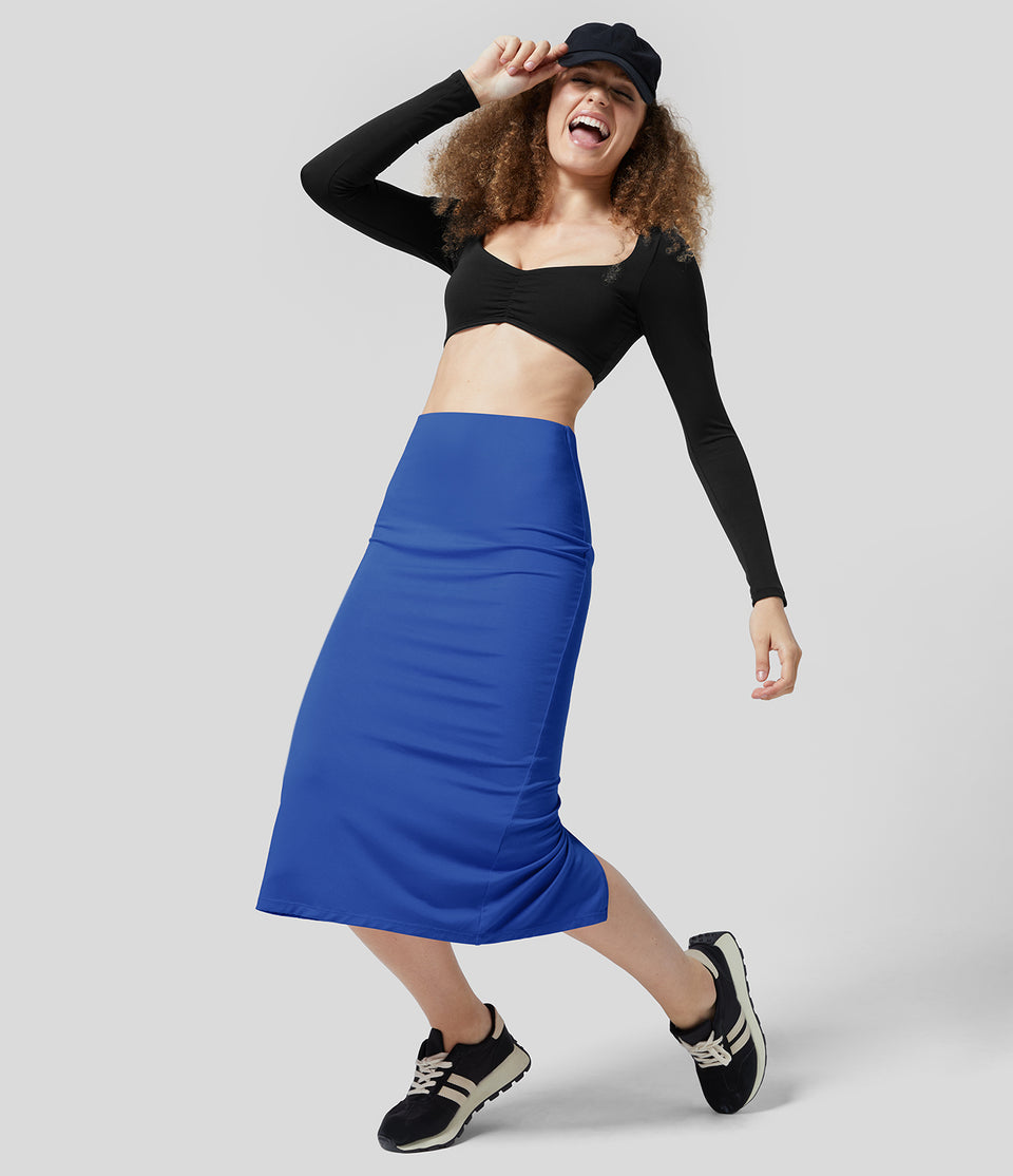 High Waisted Split Bodycon Midi Casual Skirt