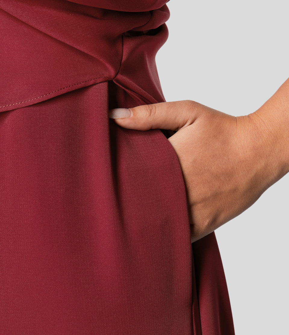 Adjustable Strap Backless Invisible Zipper Side Pocket Asymmetric Hem Flowy Resort Jumpsuit