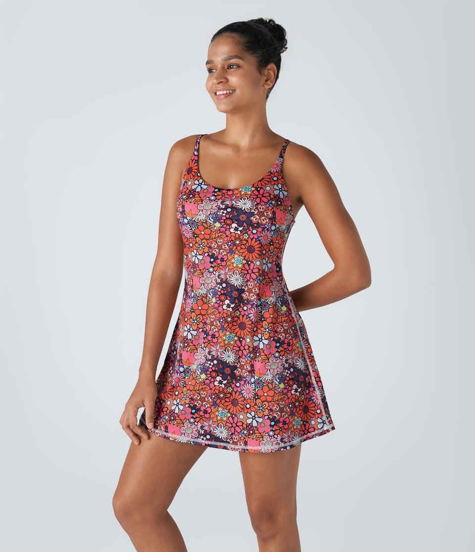 Backless Floral Print Pickleball Active Dress-Easy Peezy Edition