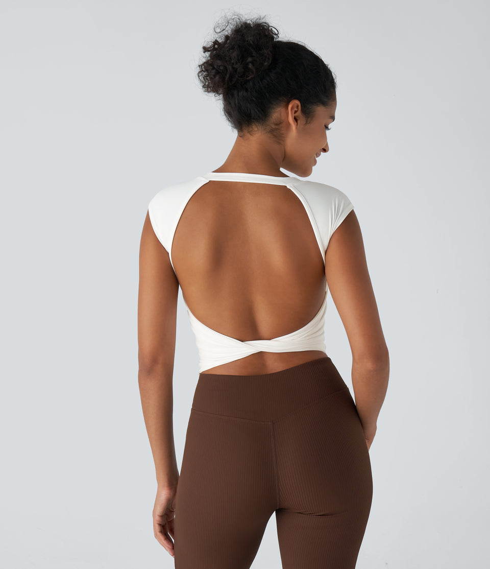 Round Neck Backless Twisted Yoga Tank Top