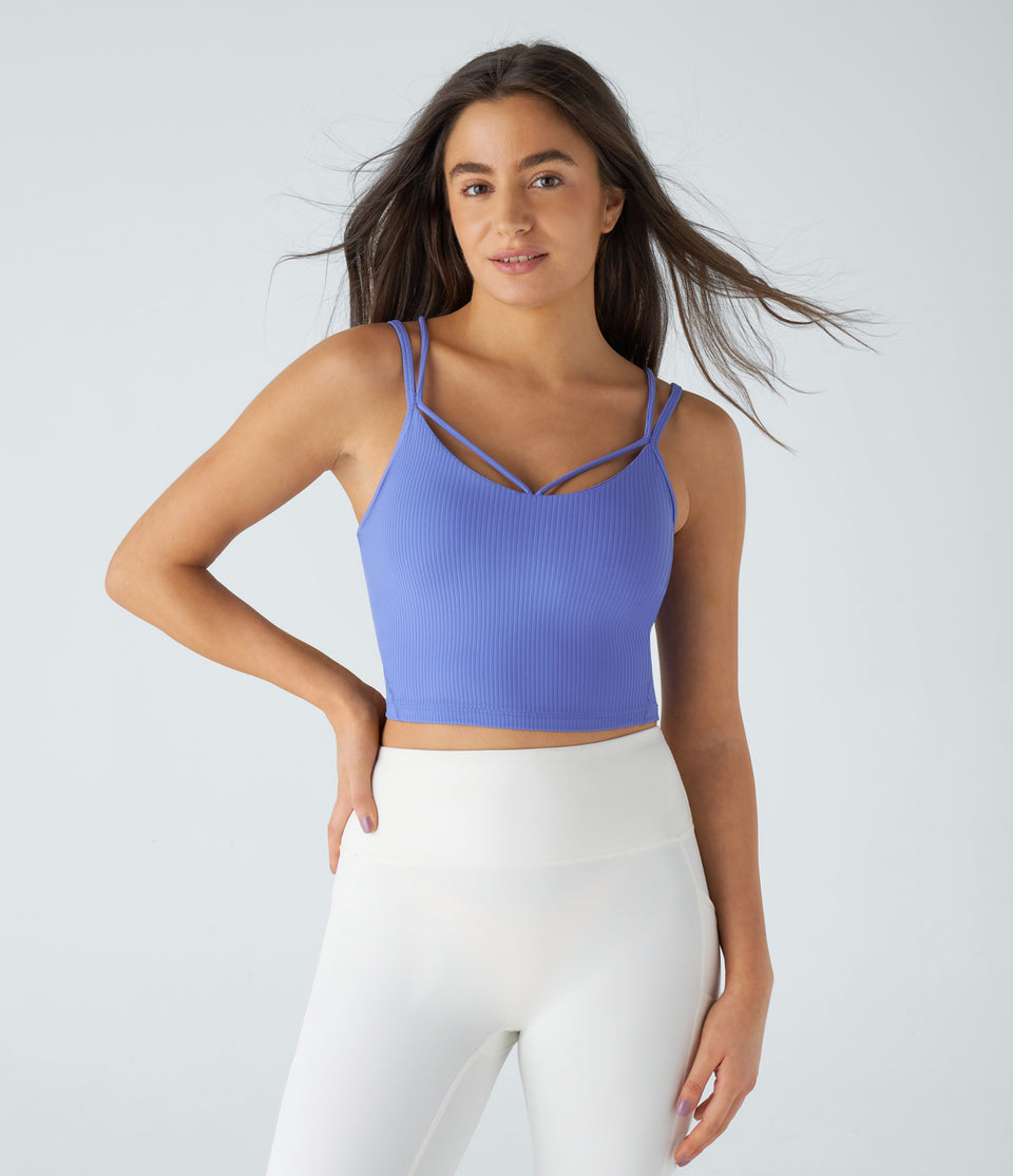 Ribbed Knit Backless Double Straps Yoga Cami Top