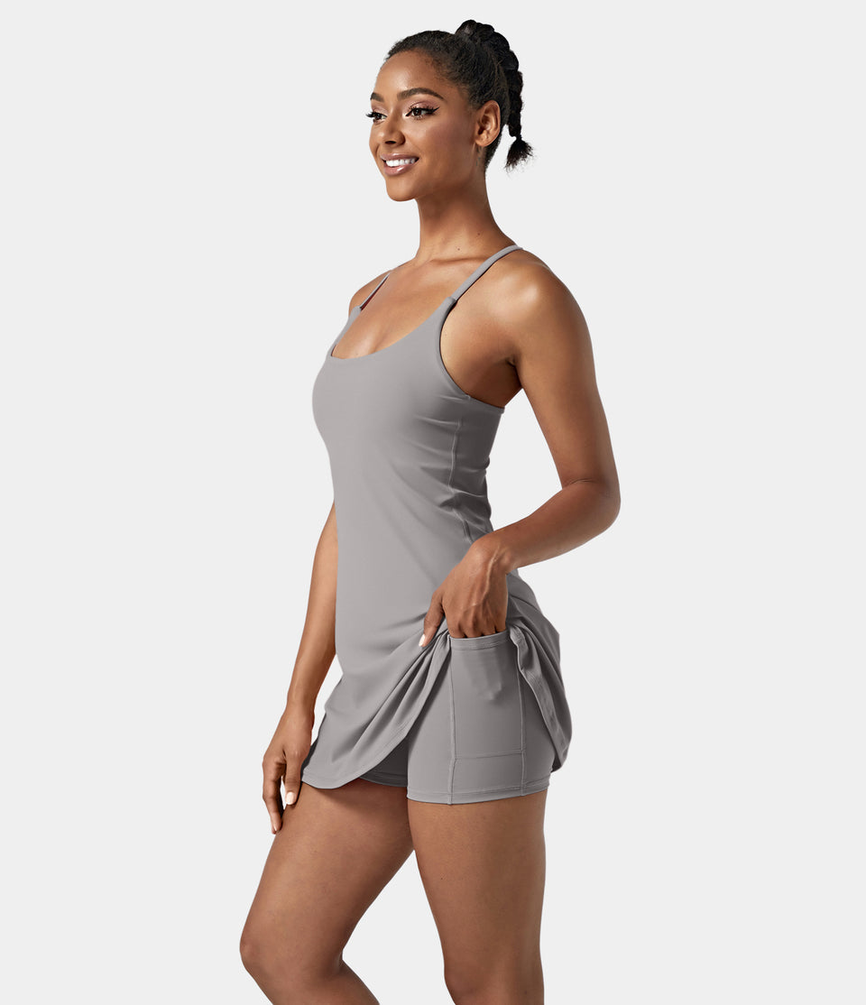 Softlyzero™ Airy Backless Cut Out 2-in-1 Pocket Cool Touch Mini Yoga Activity Dress-UPF50+