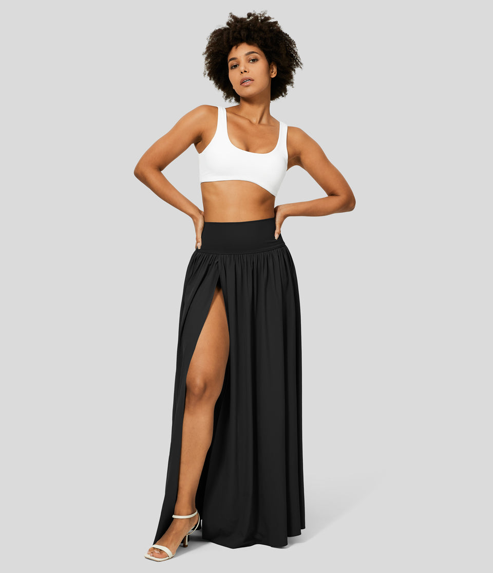 Breezeful™ High Waisted Plicated Split 2-in-1 Flowy Quick Dry Maxi Casual Skirt