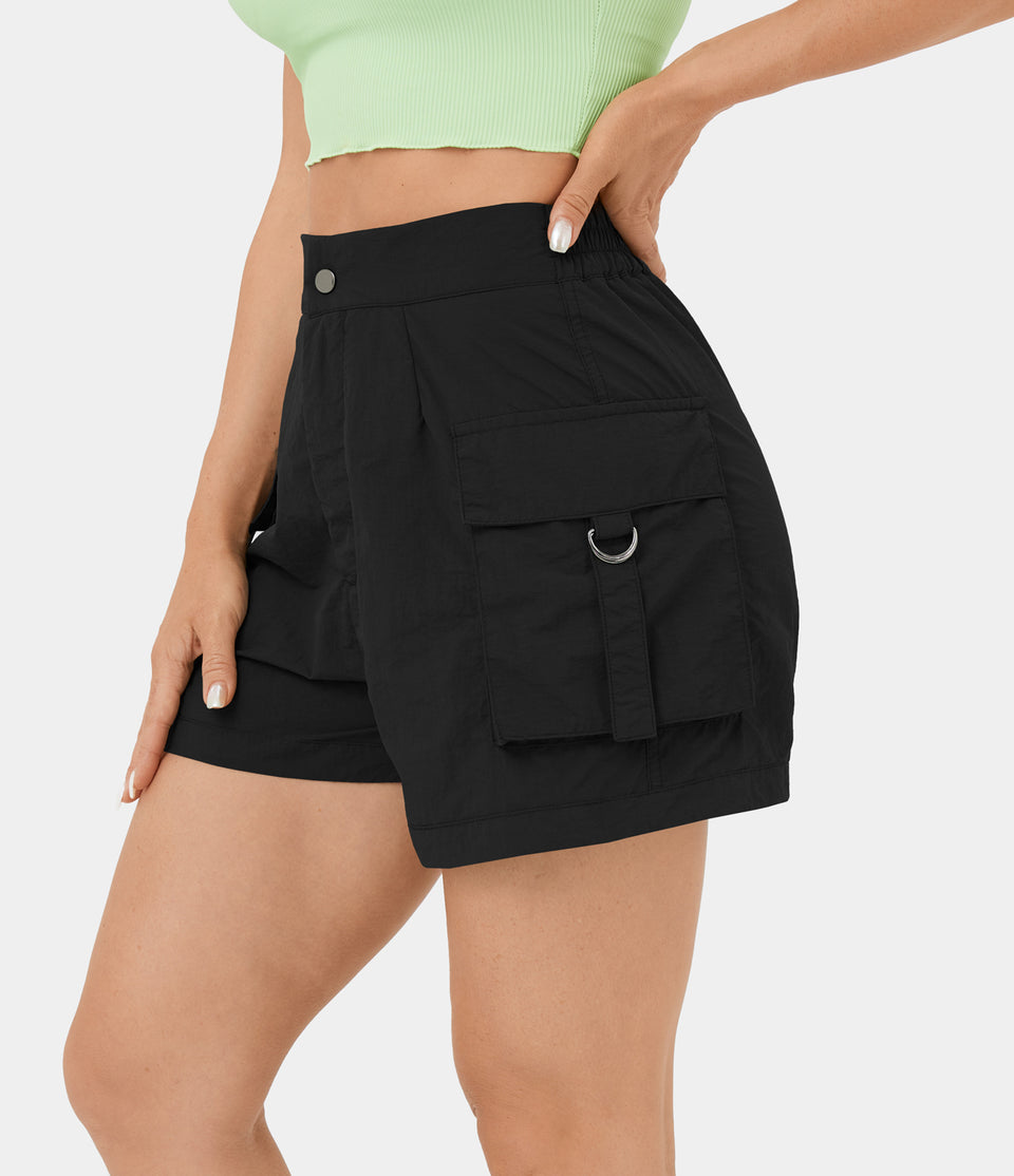 High Waisted Button Zipper Flap Pocket Casual Cargo Shorts 3''