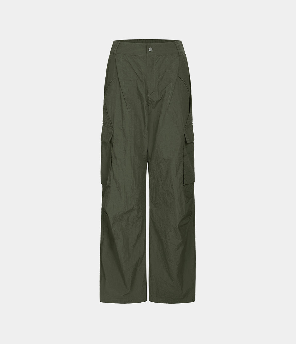 Low Rise Button Zipper Side Pocket Wide Leg Casual Cargo Pants