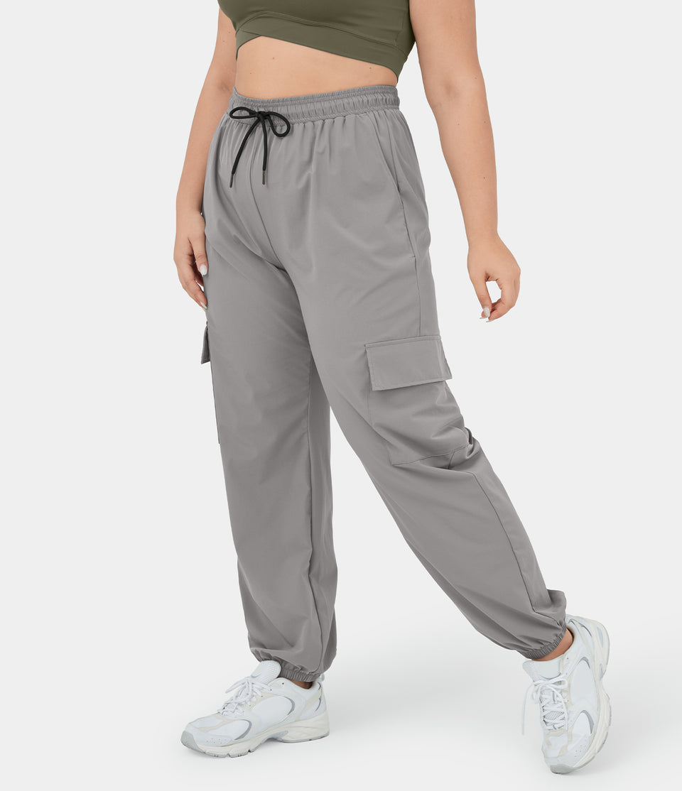 Mid Rise Drawstring Side Pocket Casual Plus Size Cargo Joggers