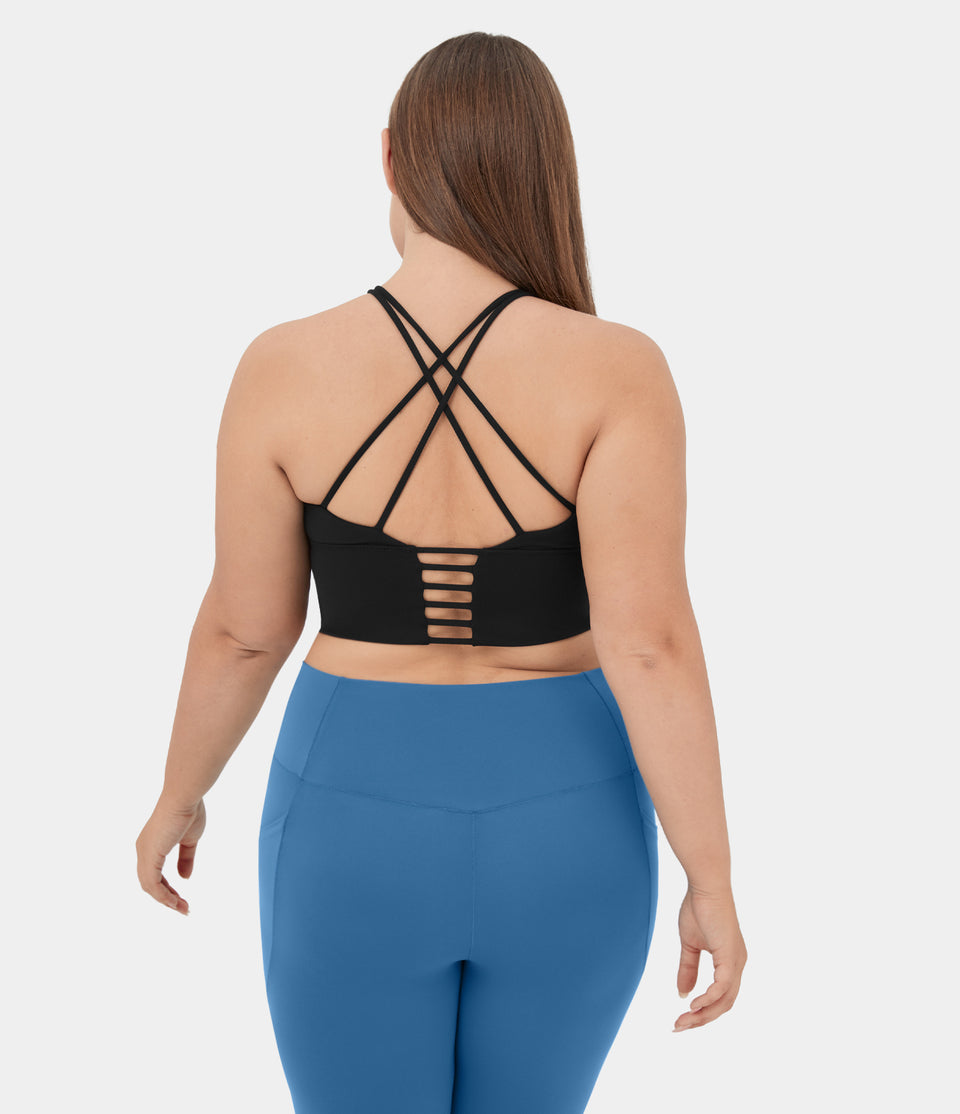Low Support Backless Crisscross U Neck Longline Yoga Plus Size Sports Bra