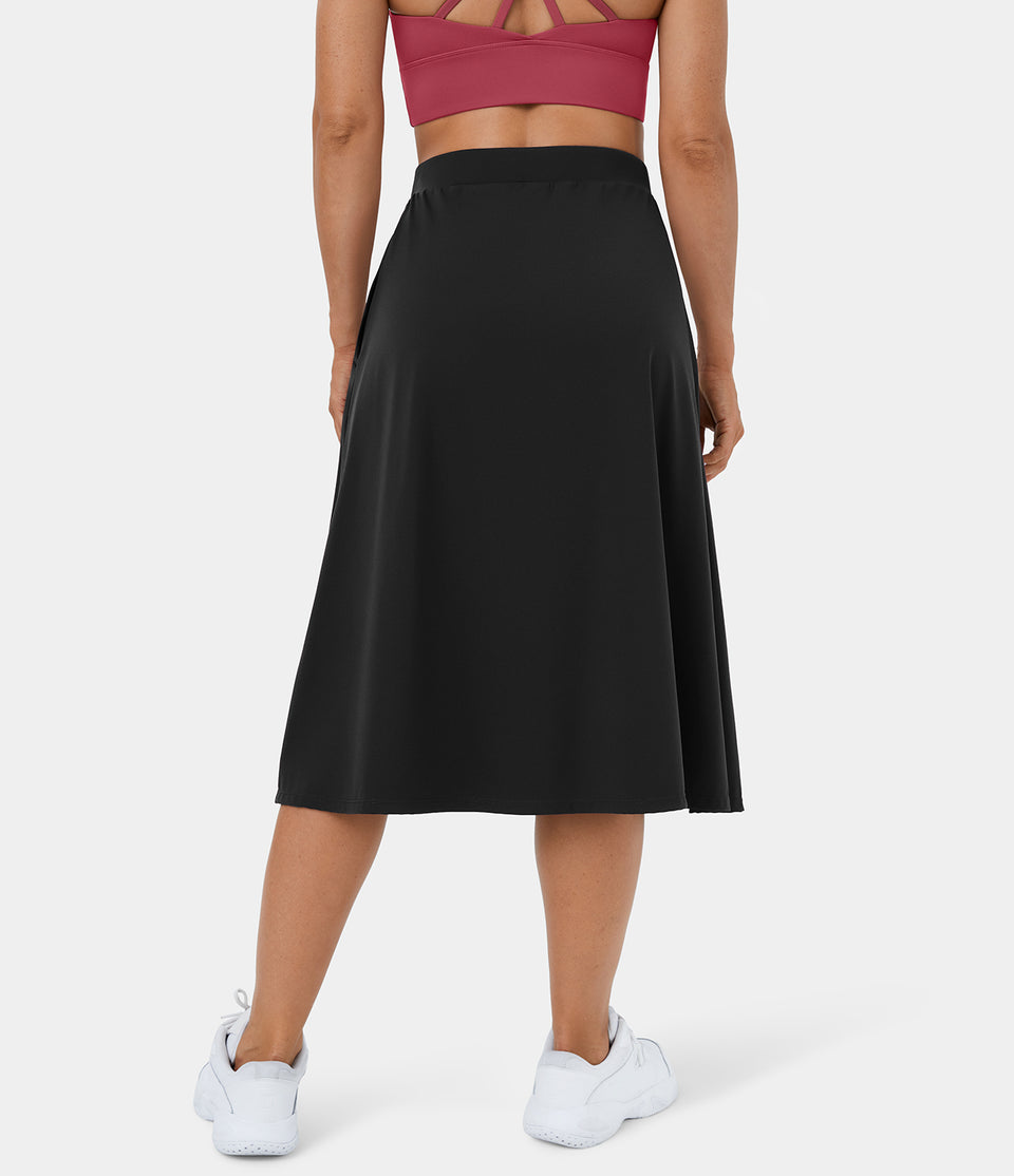 High Waisted Side Pocket Split Midi Casual Skirt