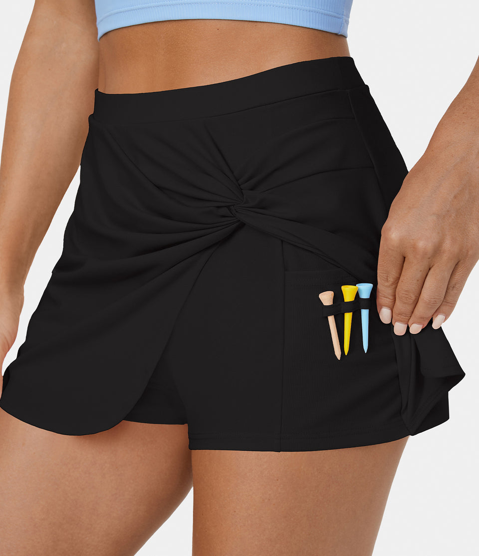 High Waisted Twisted 2-in-1 Side Pocket Golf Shorts 2''-Golf Tee Pocket