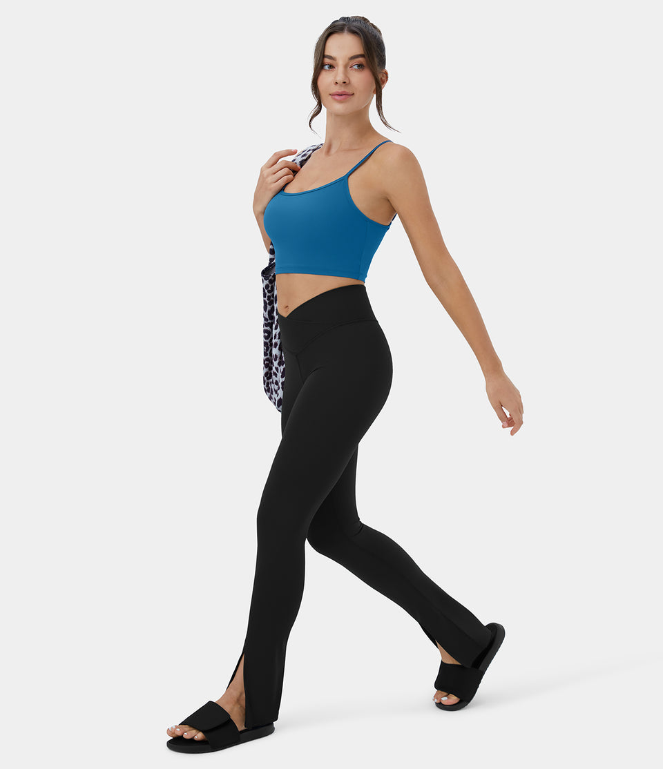 Softlyzero™ Plush Crossover Back Waistband Pocket Split Hem Yoga Leggings