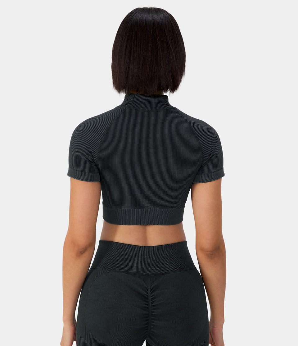 Seamless Flow Mock Neck Short Sleeve Cropped Sports Top