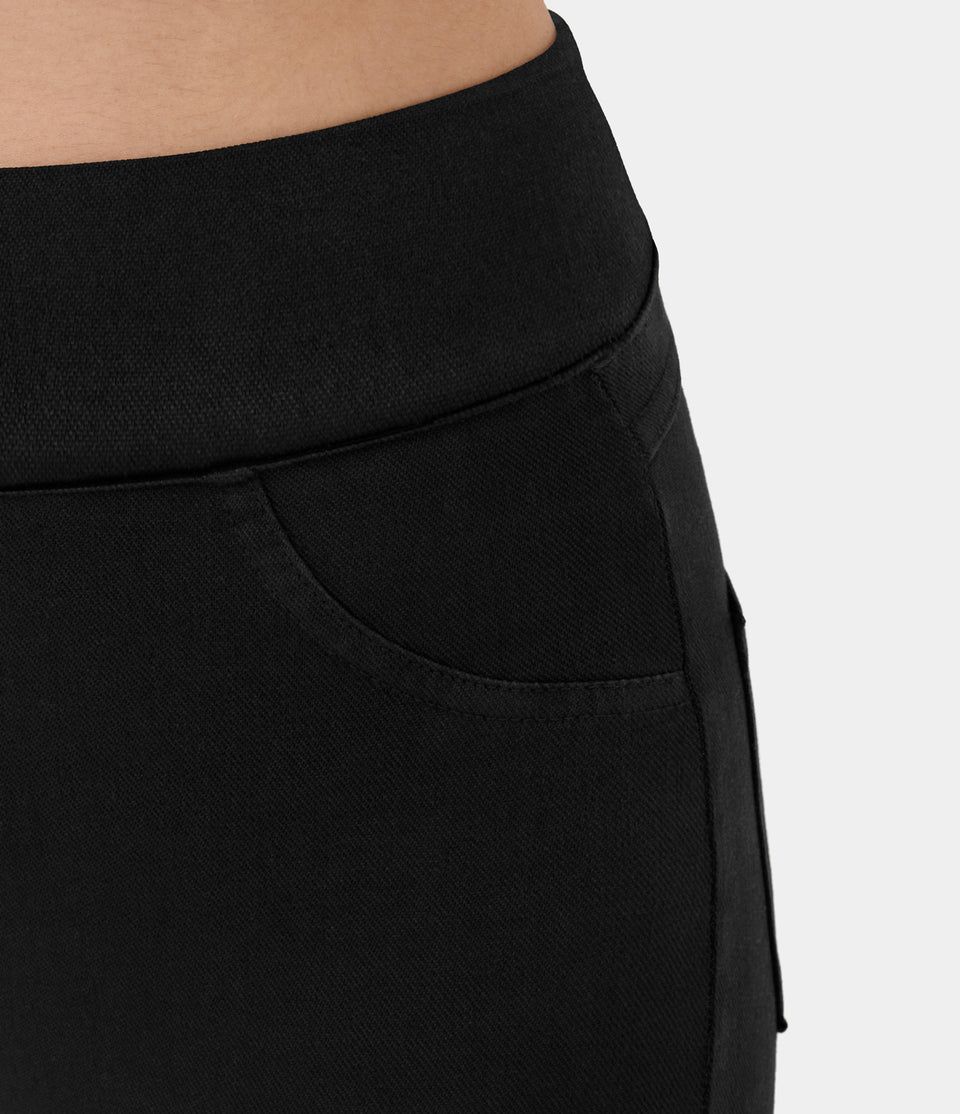 HalaraMagic™ High Waisted Back Side Pocket Stretchy Knit Denim Capri Casual Leggings