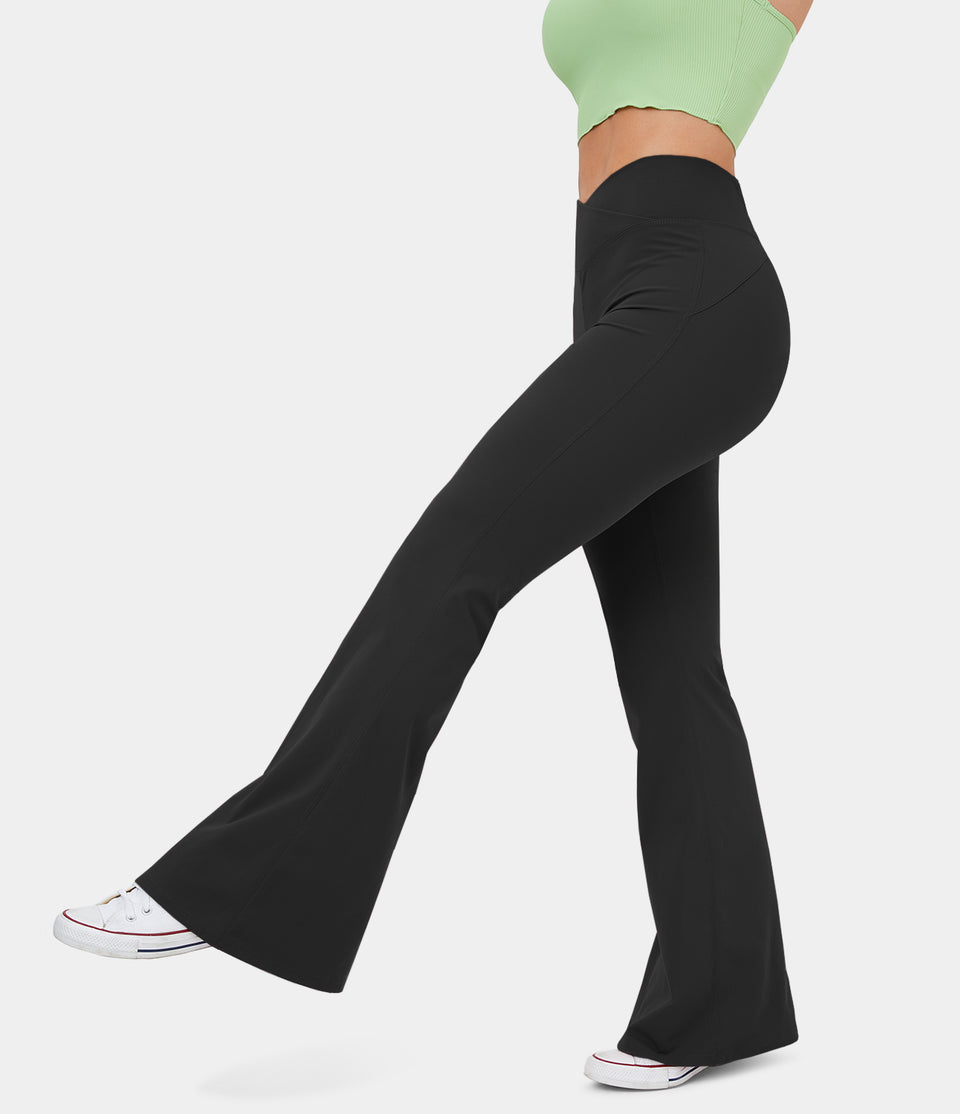 Softlyzero™ Plush High Waisted Crossover Back Pocket Ruched Butt Lifting Super Flare Yoga Leggings