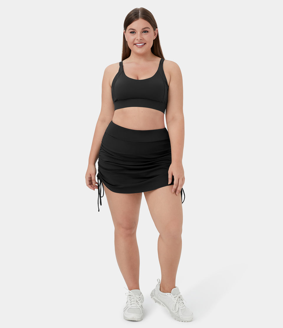 Mid Rise Side Drawstring 2-in-1 Plus Size Skirt