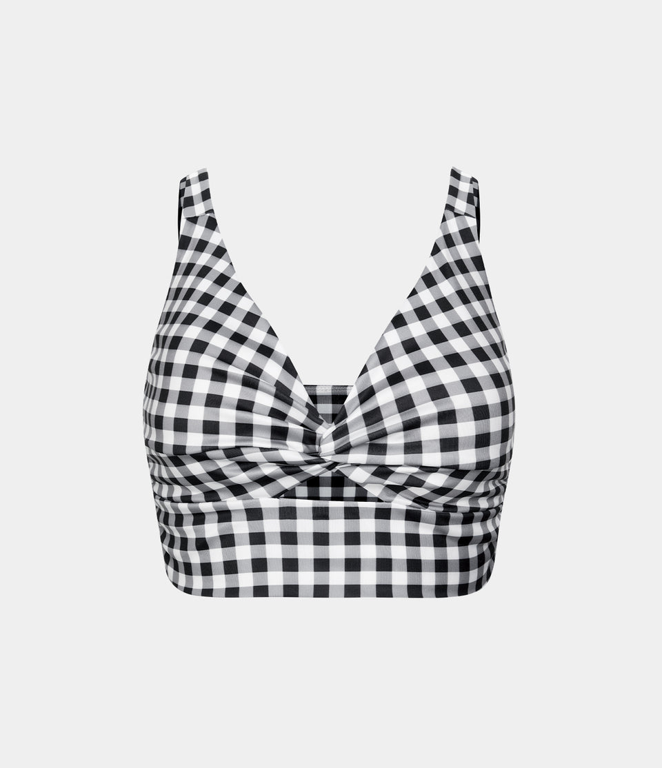 Low Support Twisted Cut Out Backless Vintage Plaid Yoga Sports Bra