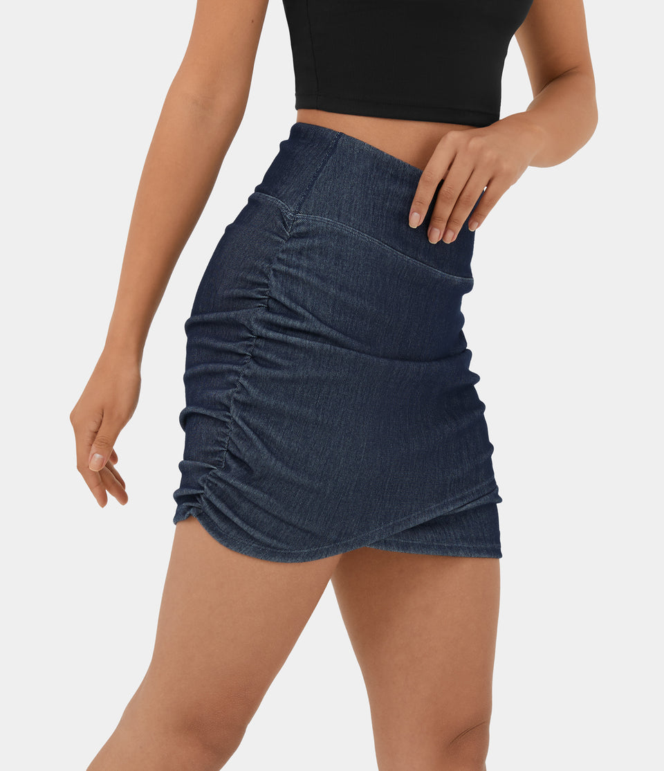 HalaraMagic™ High Waisted Bodycon Stretchy Knit Denim Mini Ruched Casual Skirt