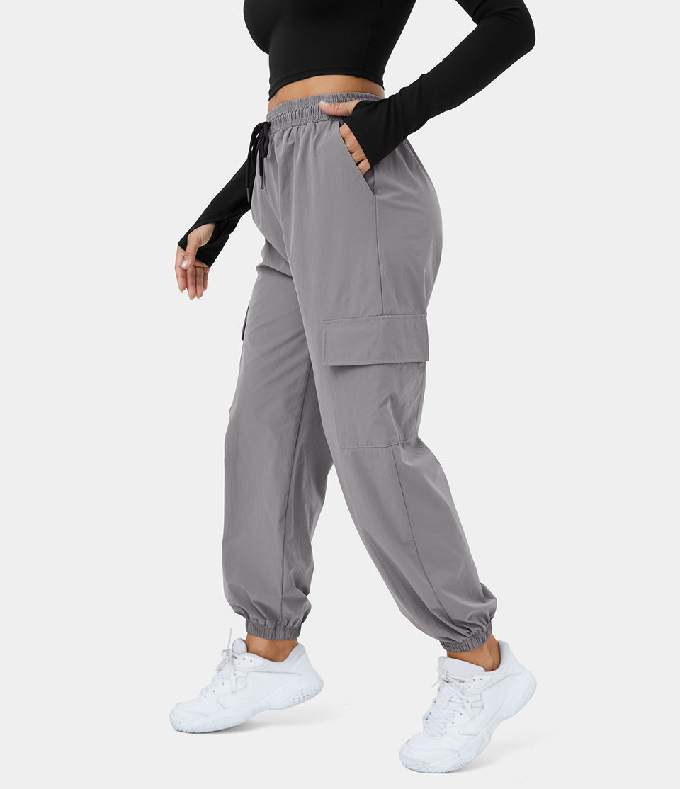 Mid Rise Drawstring Side Pocket Casual Cargo Joggers