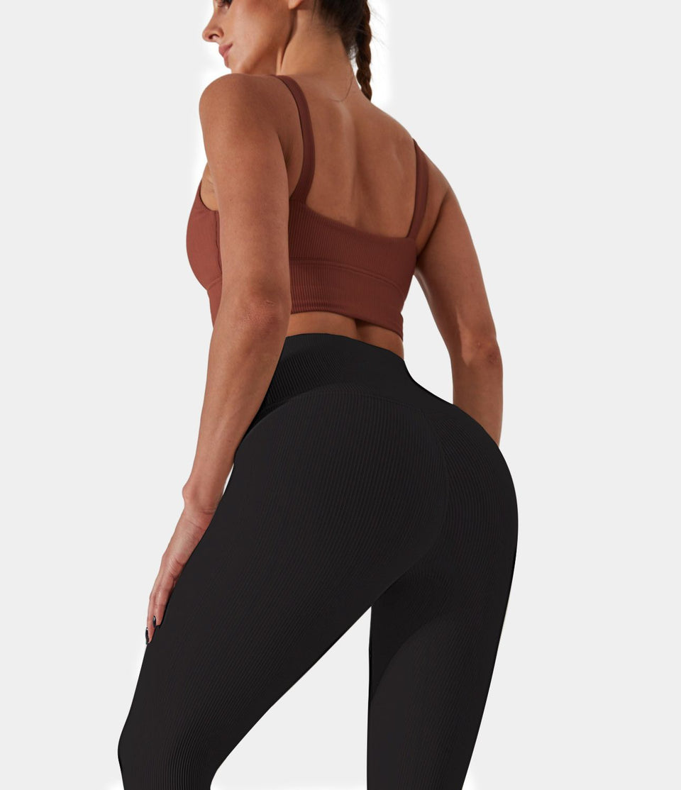 Seamless Flow High Waisted Ribbed Knit 7/8 Leggings