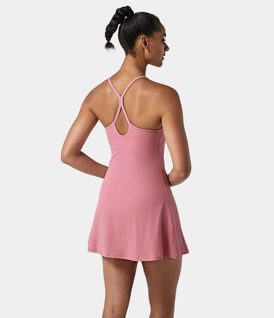 Softlyzero™ Airy Backless Cut Out 2-in-1 Pocket Cool Touch Mini Yoga Activity Dress-UPF50+