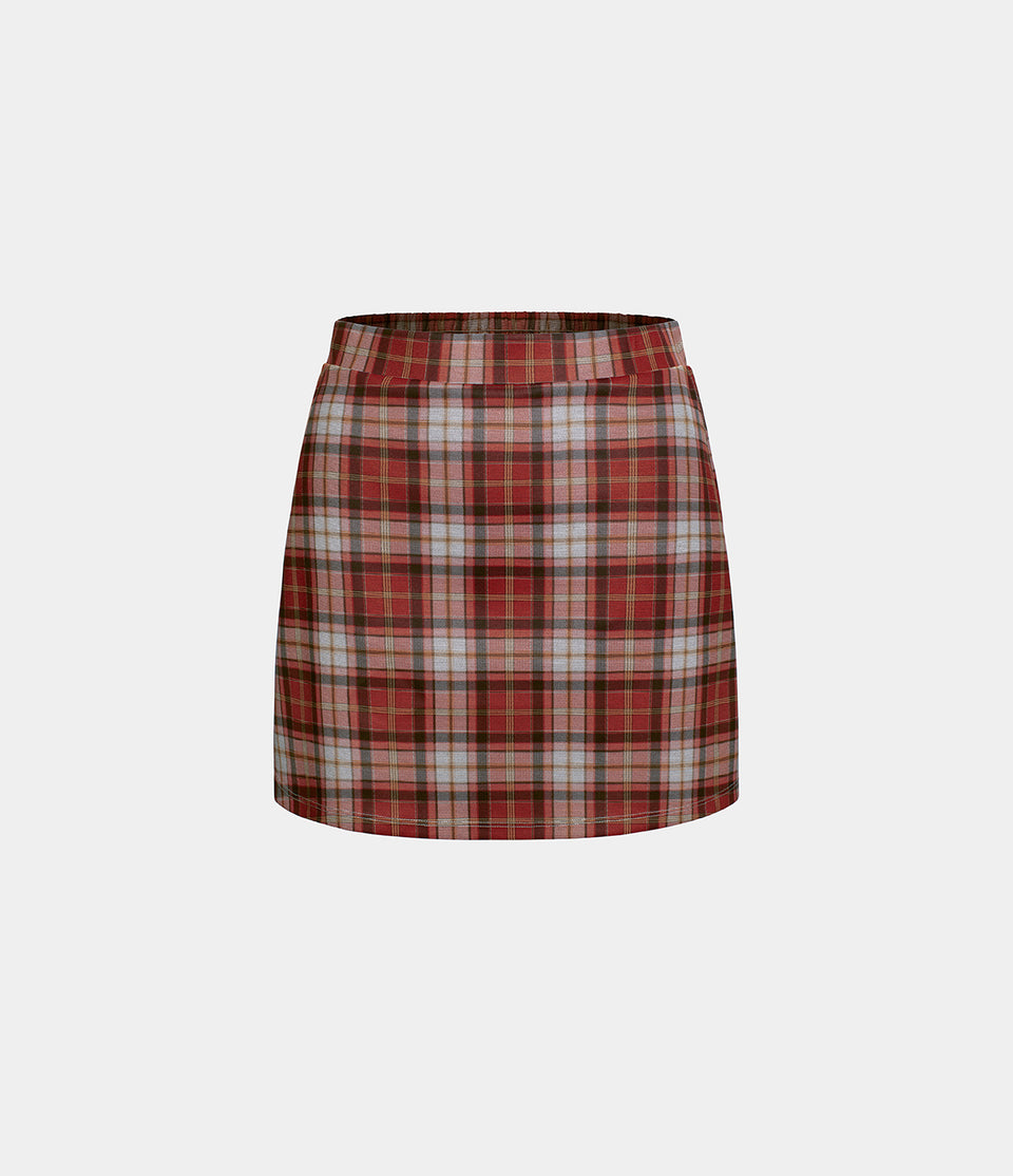 High Waisted 2-in-1 Side Pocket Plaid A Line Mini Casual Skirt