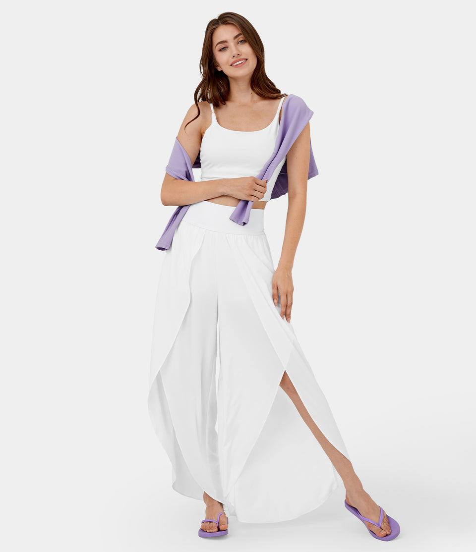 Breezeful™ High Waisted Back Waistband Pocket Palazzo Flowy Split Wide Leg 2-in-1 Quick Dry Casual Pants