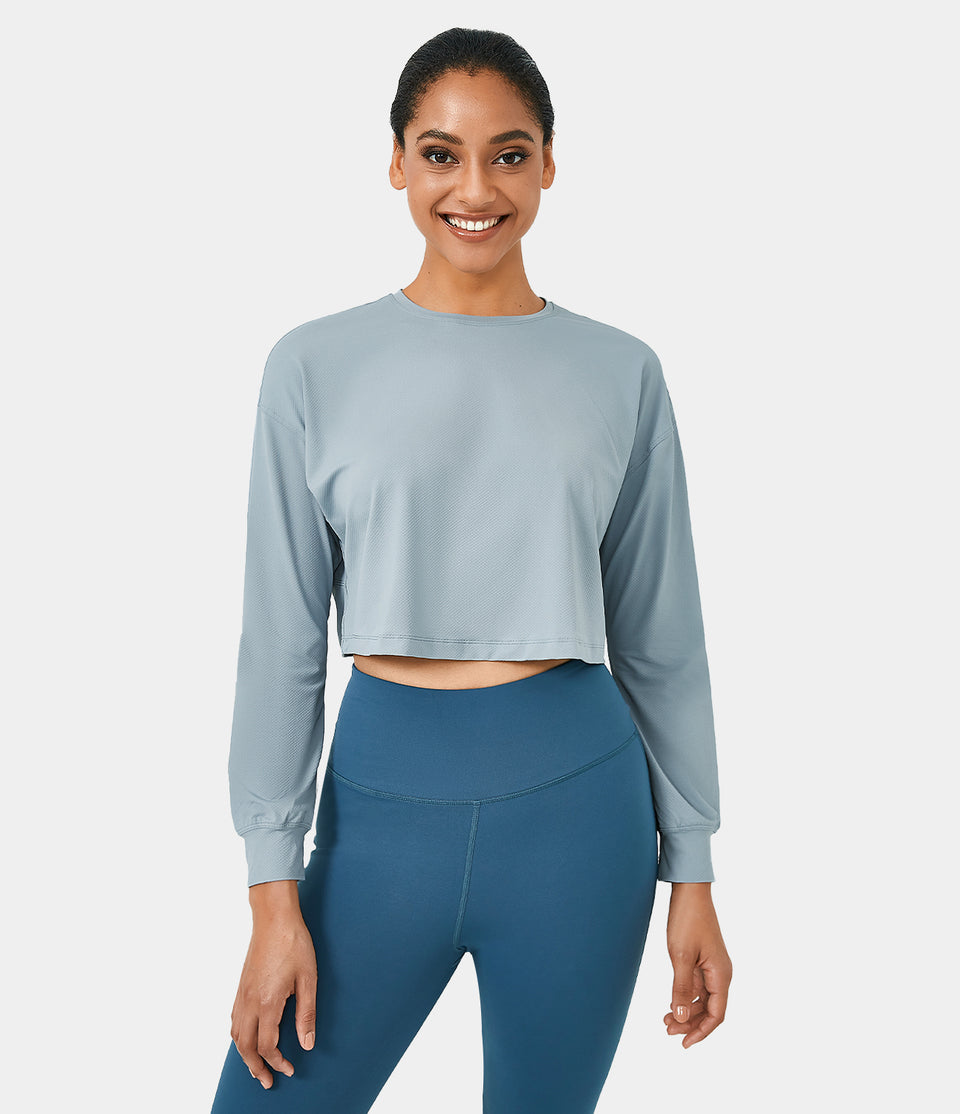 Dropped Shoulder Long Sleeve Cropped Sports Top