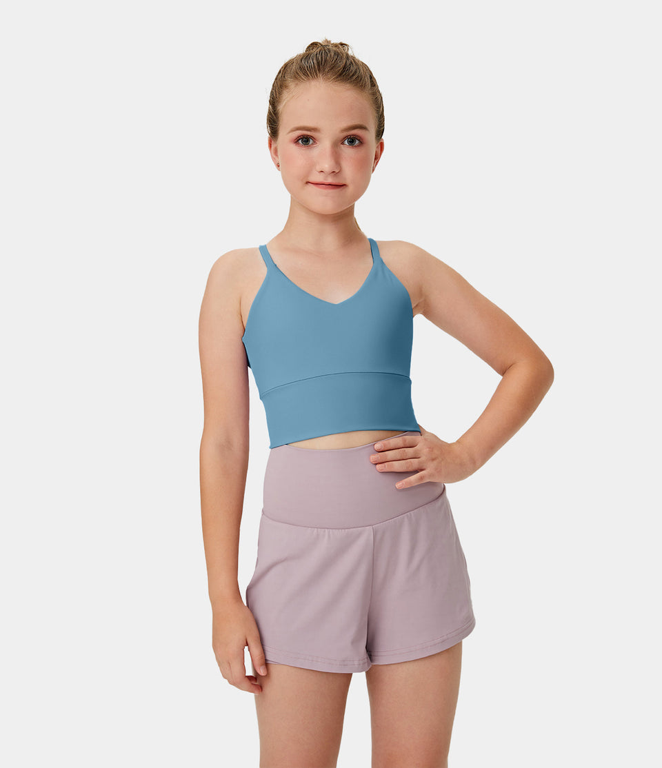 Softlyzero™ Plush V Neck Backless Crisscross Workout Cropped Cami-Girl's