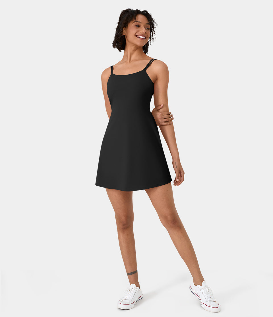 Softlyzero™ Plush Double Straps Backless Twisted 2-Piece Pocket Slip Dance Active Dress-UPF50+