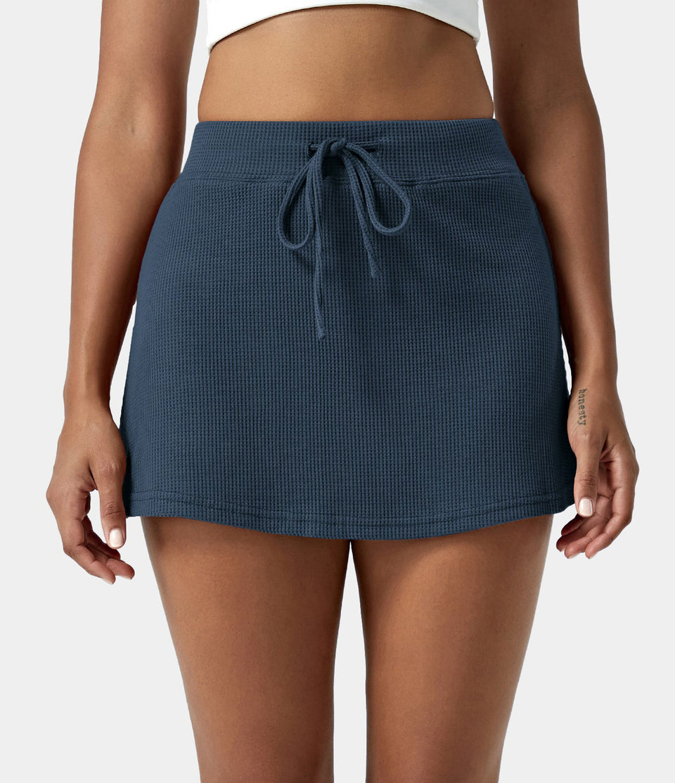 Everyday Drawstring Waffle Mini Chill Cotton Skirt-Delectable