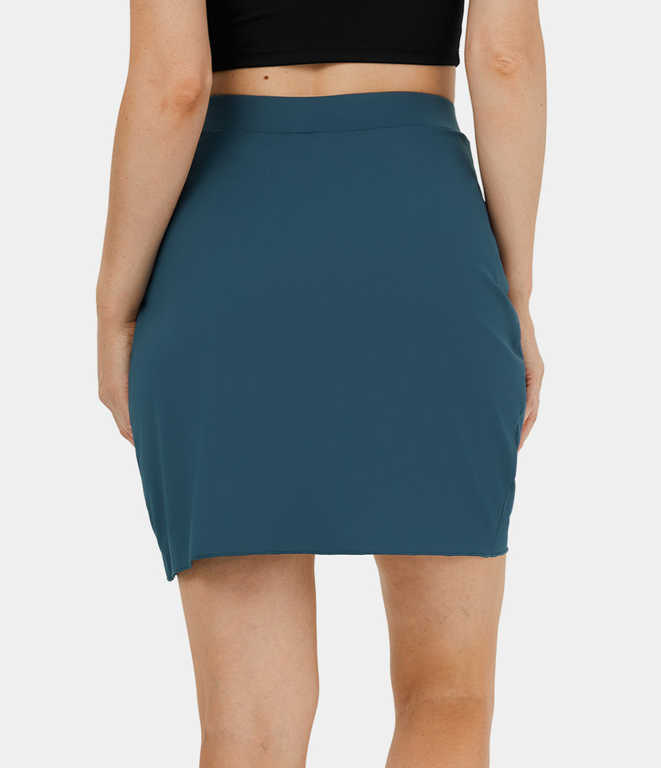 High Waisted Stacked Crossover Hem 2-in-1 Side Pocket Mini Golf Skirt
