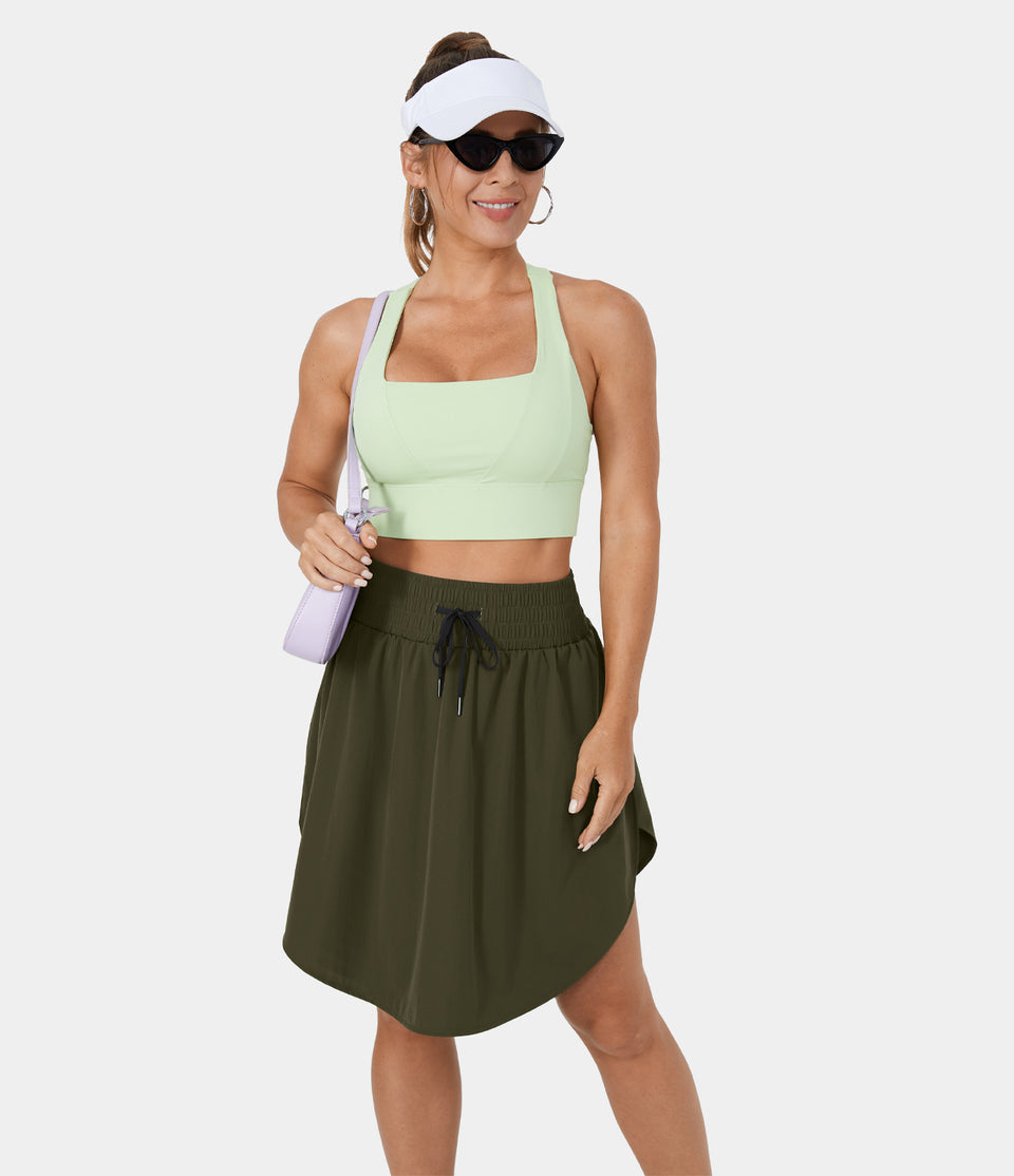 High Waisted Drawstring Curved Hem 2-in-1 Casual Skirt