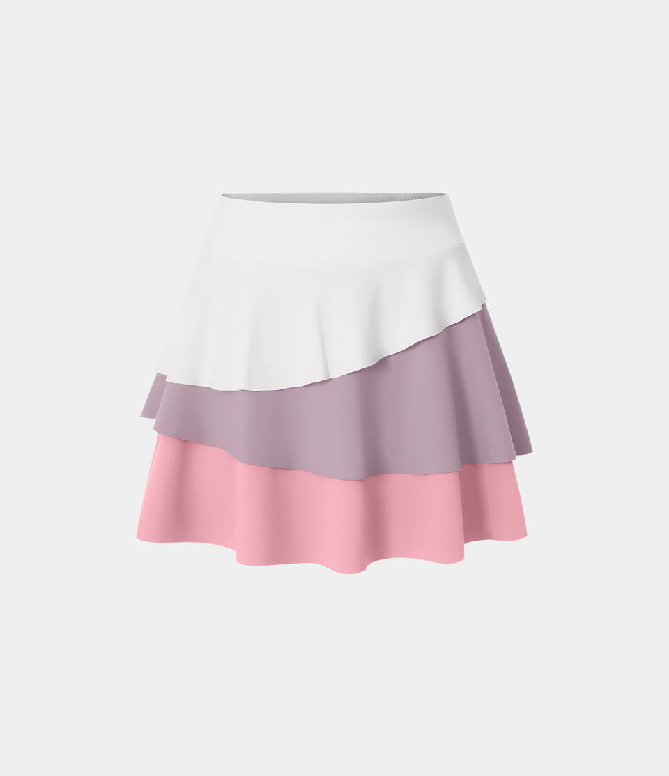 High Waisted Pocket 3-Layered Ruffle 2-in-1 A Line Tennis Skirt