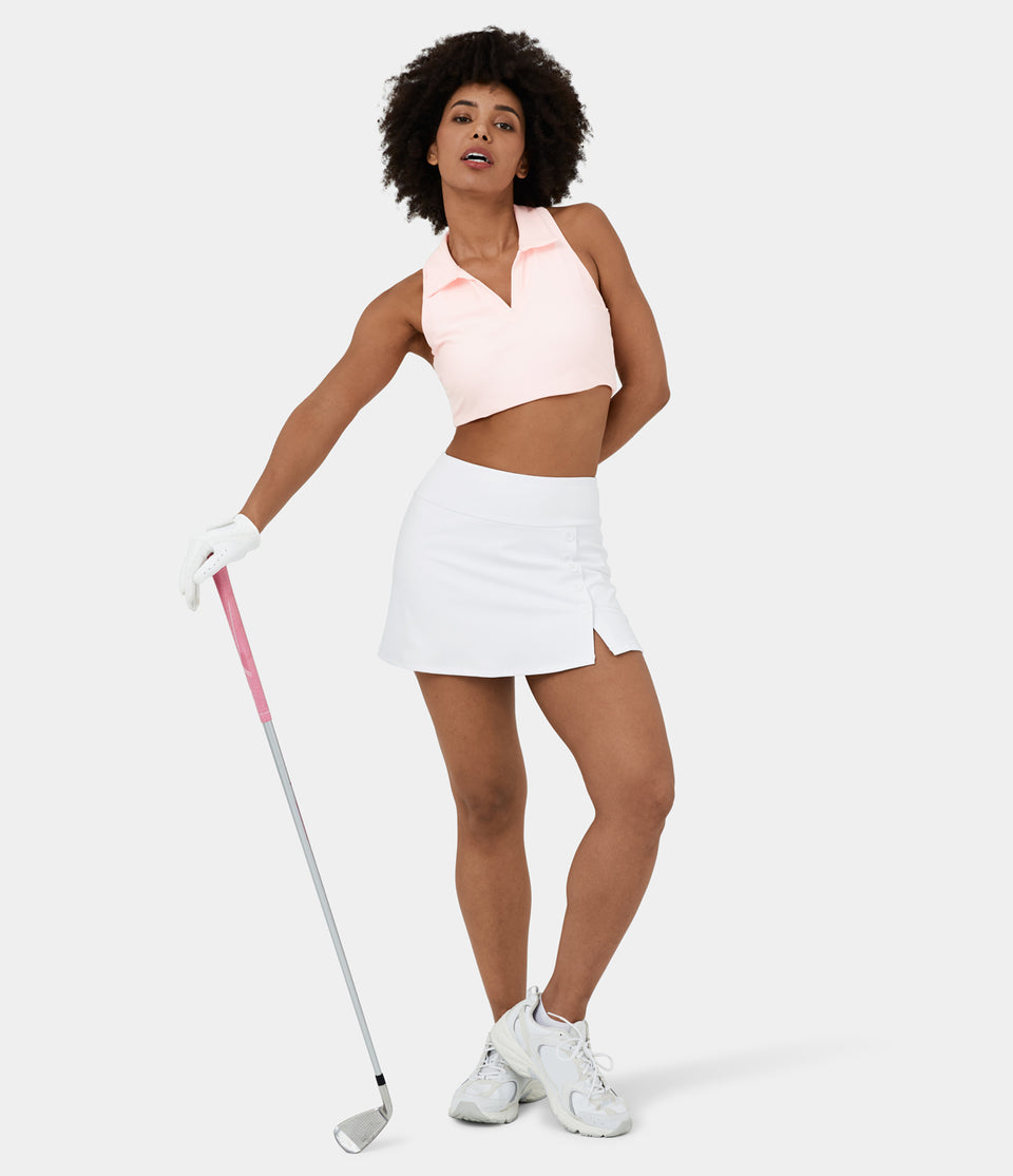 Mid Rise 2-in-1 Side Pocket Button A Line Mini Golf Skirt-Golf Tee Pocket