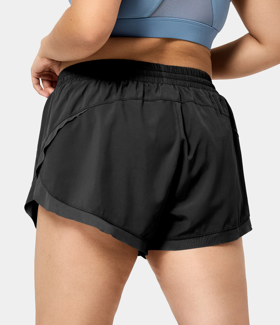 Drawstring Contrast Mesh 2-in-1 Plus Size Shorts 4"