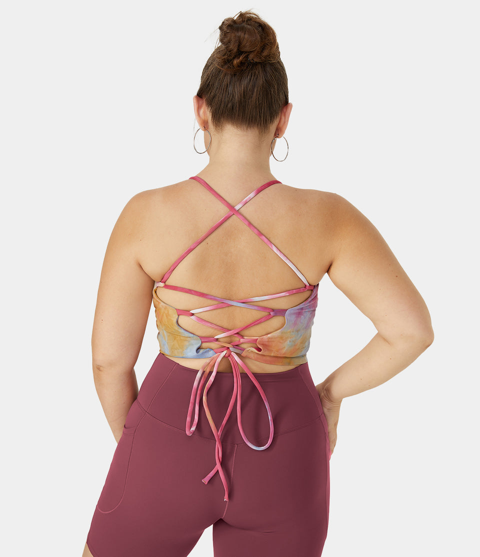 Spaghetti Strap Tie Dye Crisscross Lace Up Plus Size Cropped Tank Top