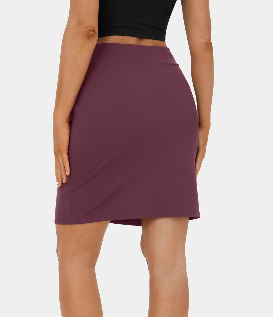 Twisted Split Hem Bodycon Mini Casual Skirt-Front and Back Wearable