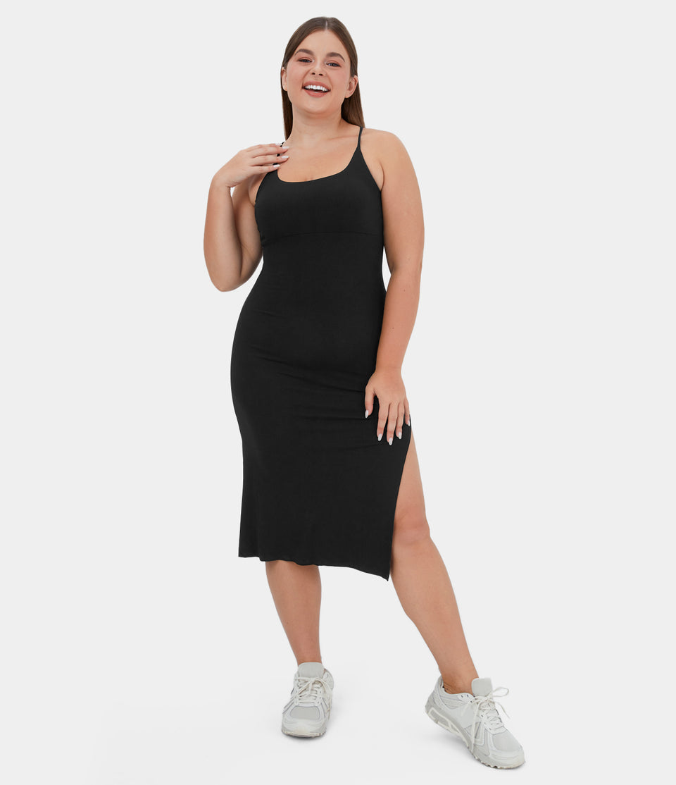 Everyday Split Strap Backless Bodycon Plus Size Midi Chill Dress-Sensational