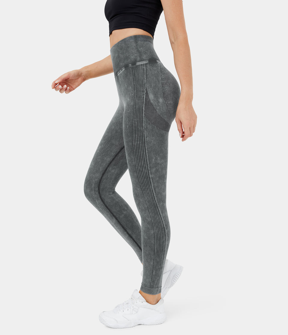 Seamless Flow Super High Waisted Butt Lifting Ruched Washed Yoga Leggings