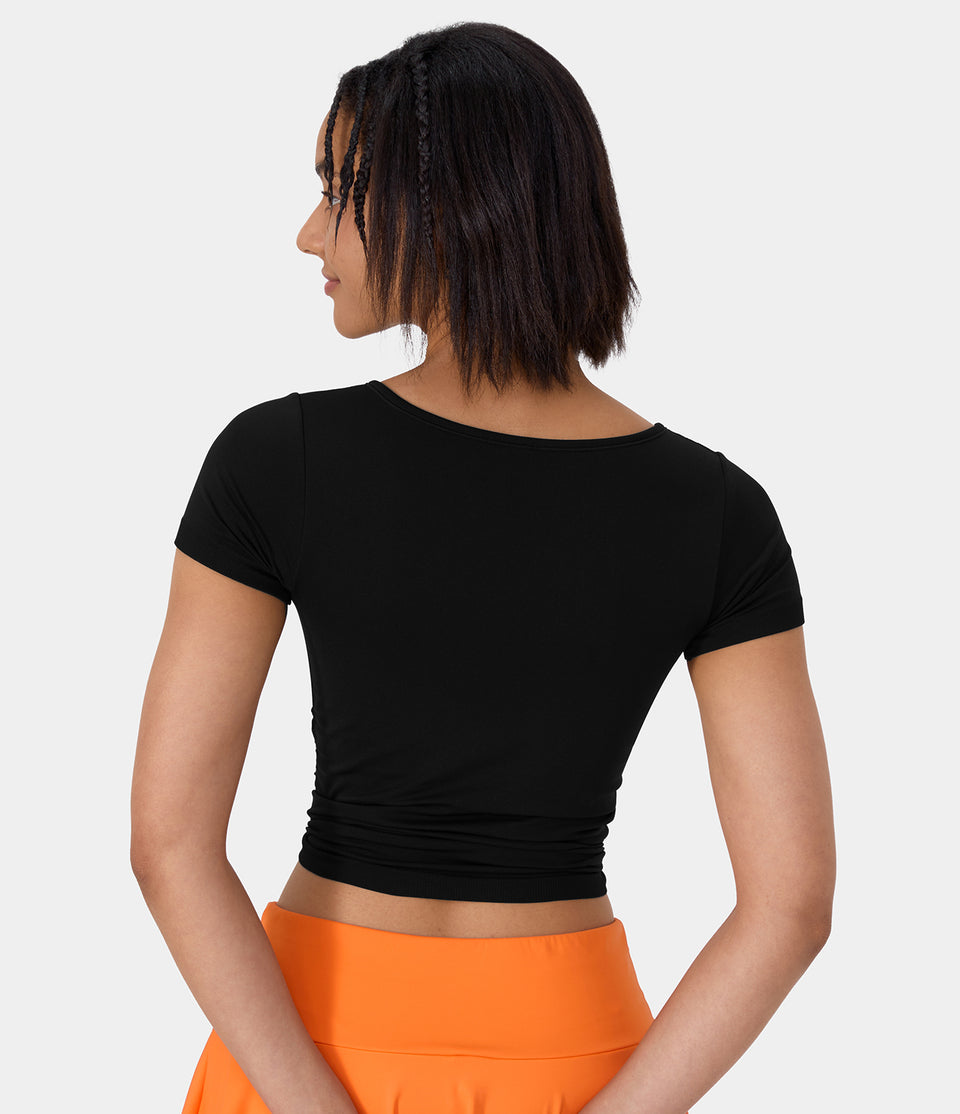 Seamless Flow Short Sleeve Ruched Cropped Sports Top